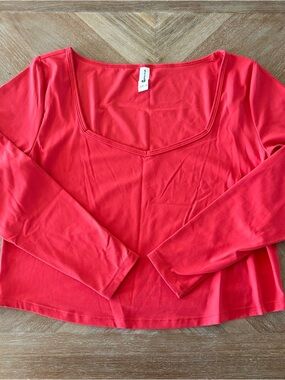All In Motion Cropped Workout Long Sleeve Top Red XXL
